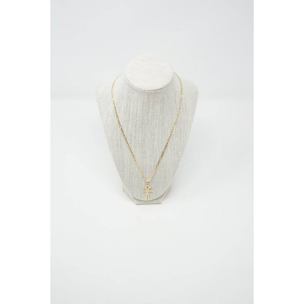 14k Gold Figaro Chain and Egyptian Cross